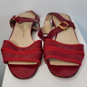 Salvatore Ferragamo Red Patent Leather Strappy Sandals Size 7